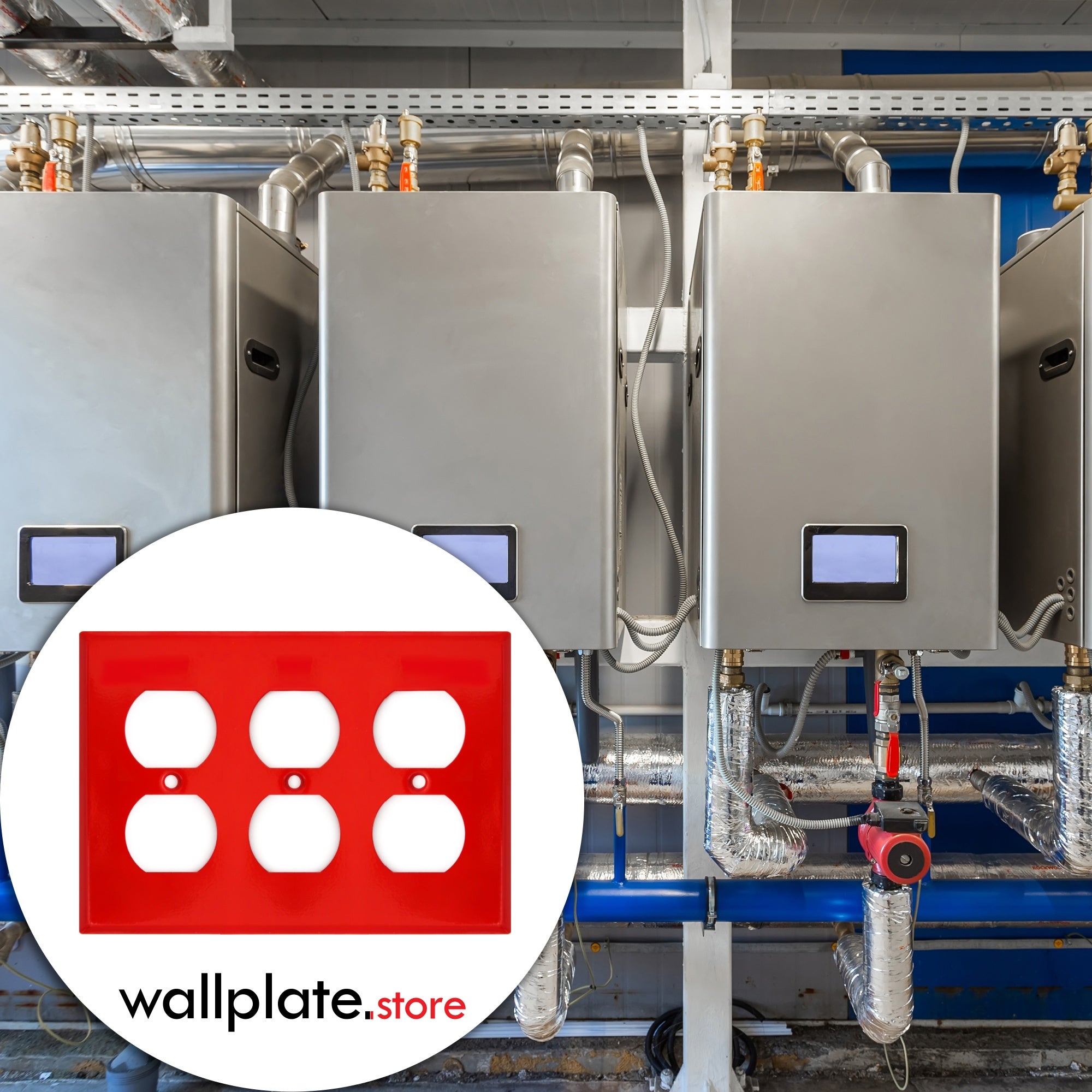 Red 3-Gang Duplex Receptacle Metal Wall Plate — Made in USA