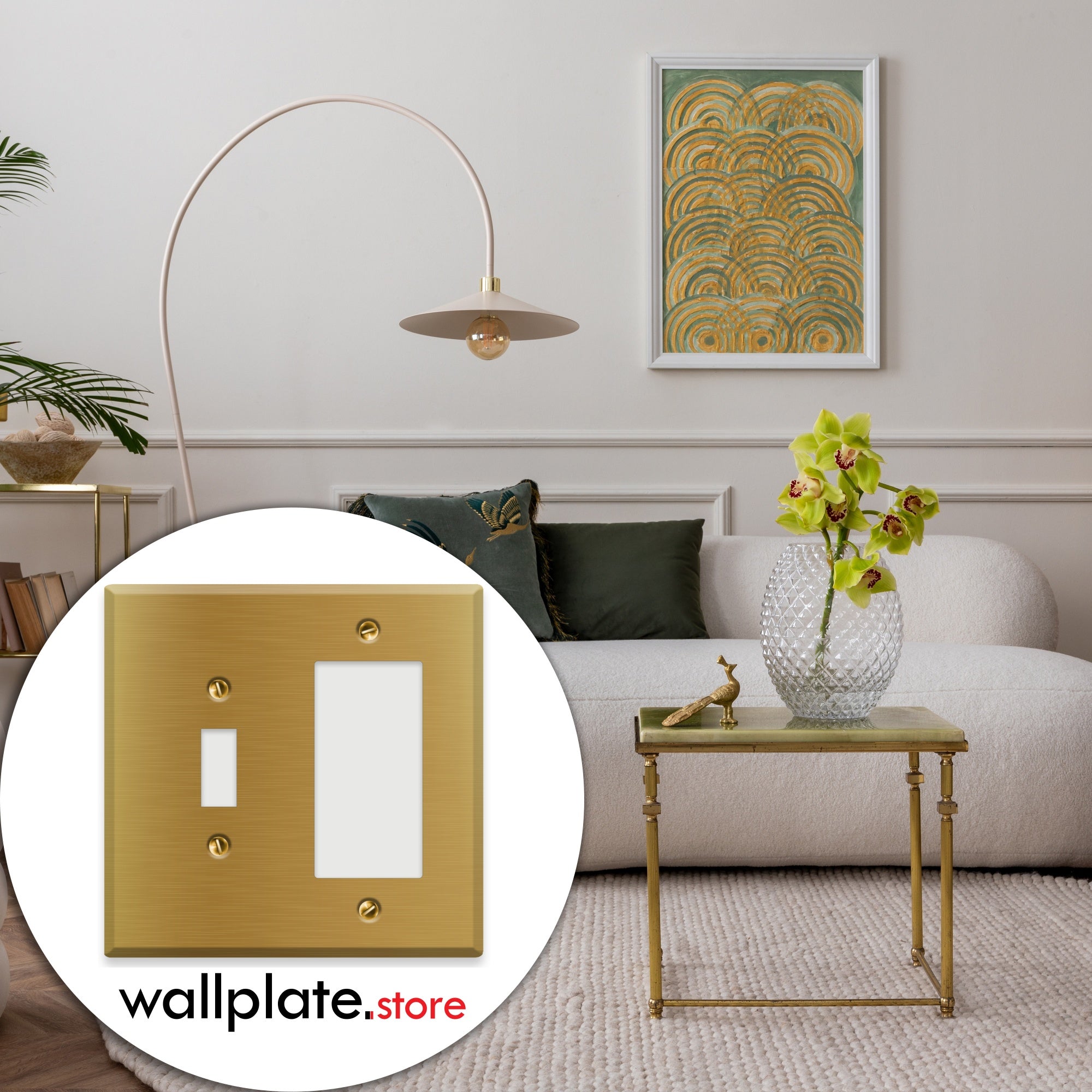 2-Gang Combination Satin Brass Wallplate with (1) Toggle and (1) GFI/Rocker/Decora®