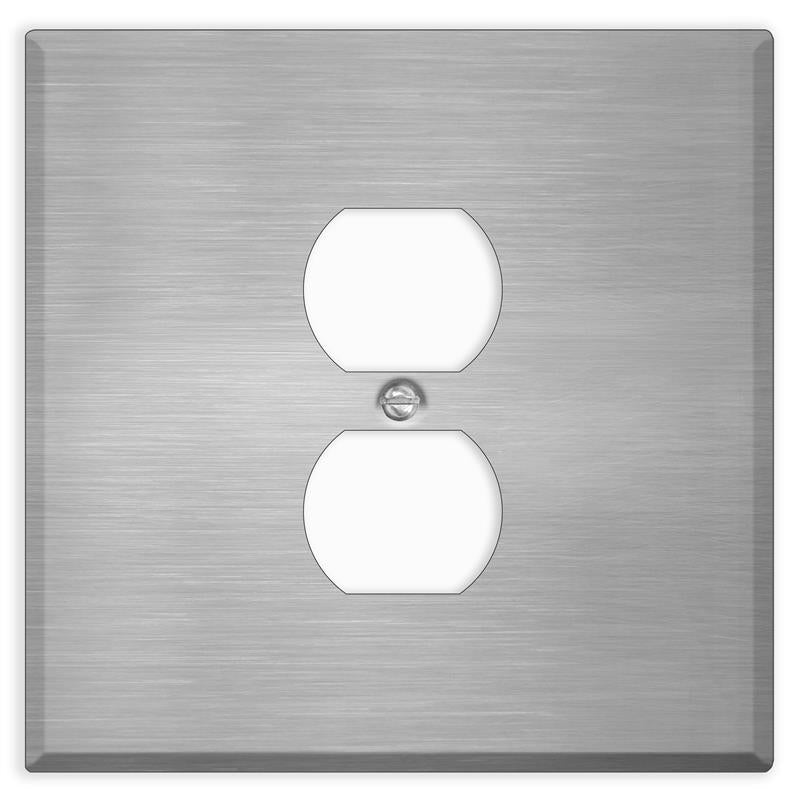 2 Gang Stainless Steel Jumbo with 1 Centered Duplex Receptacle Wallplate