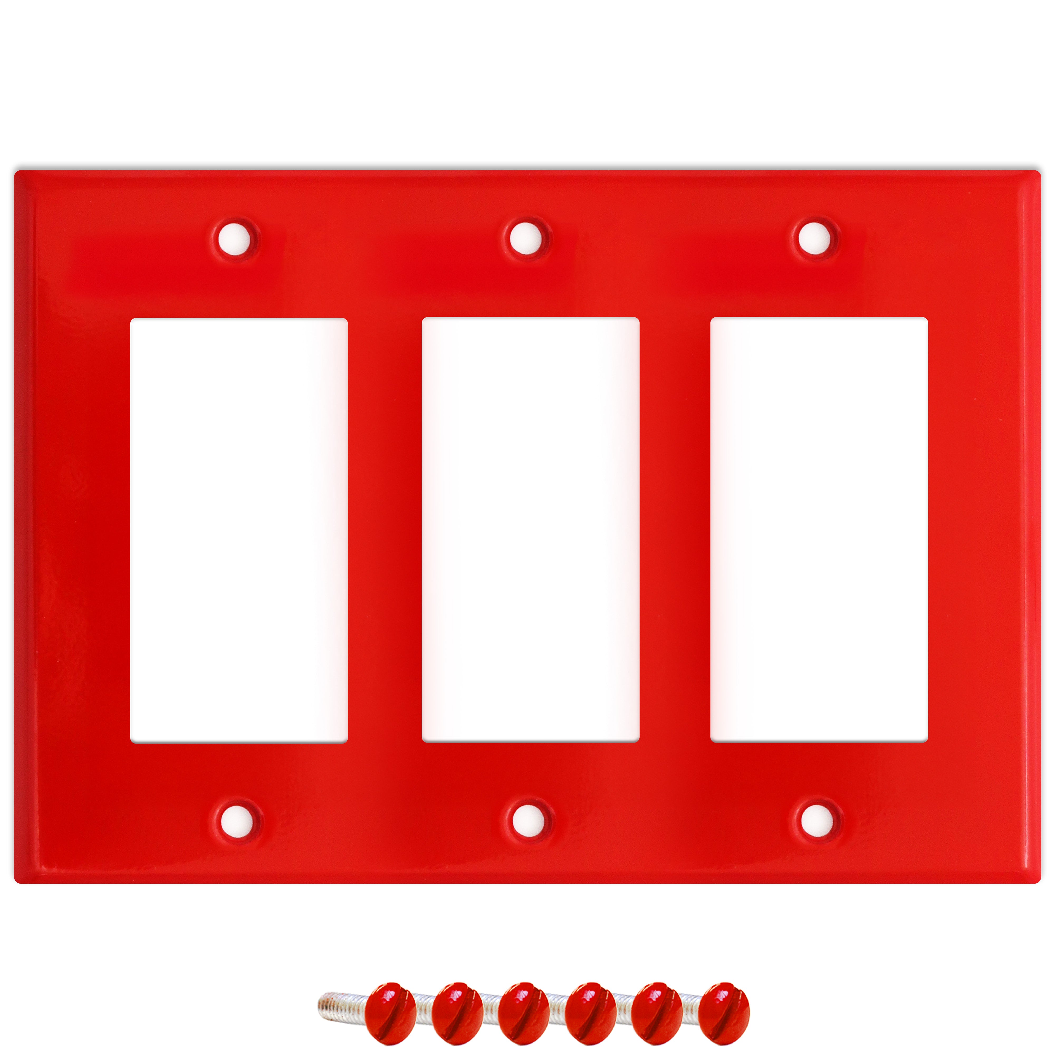 3 gang GFI, standard size, red painted metal wallplate