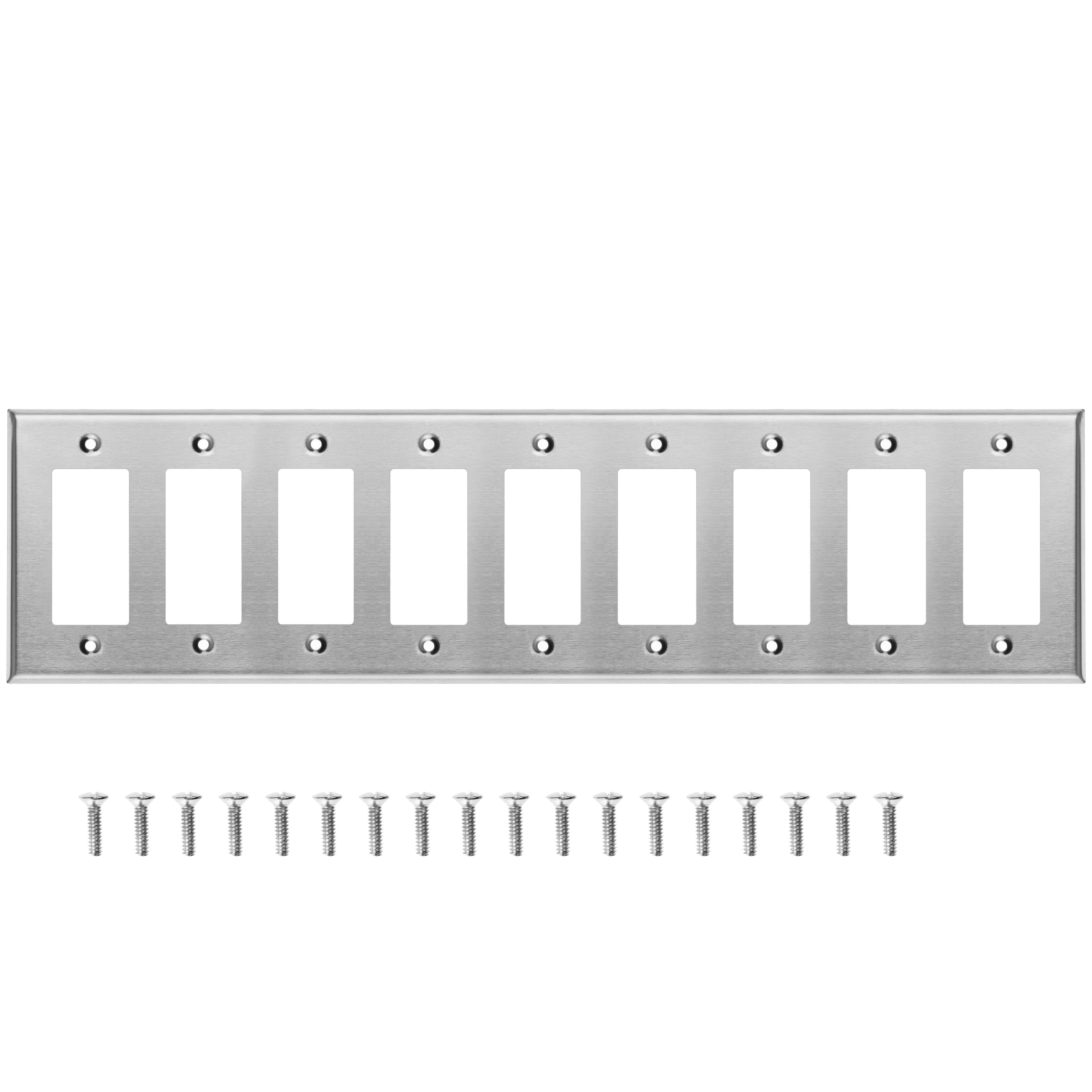 9-Gang Stainless Steel Rocker GFCI Decora® Style Wall Plate