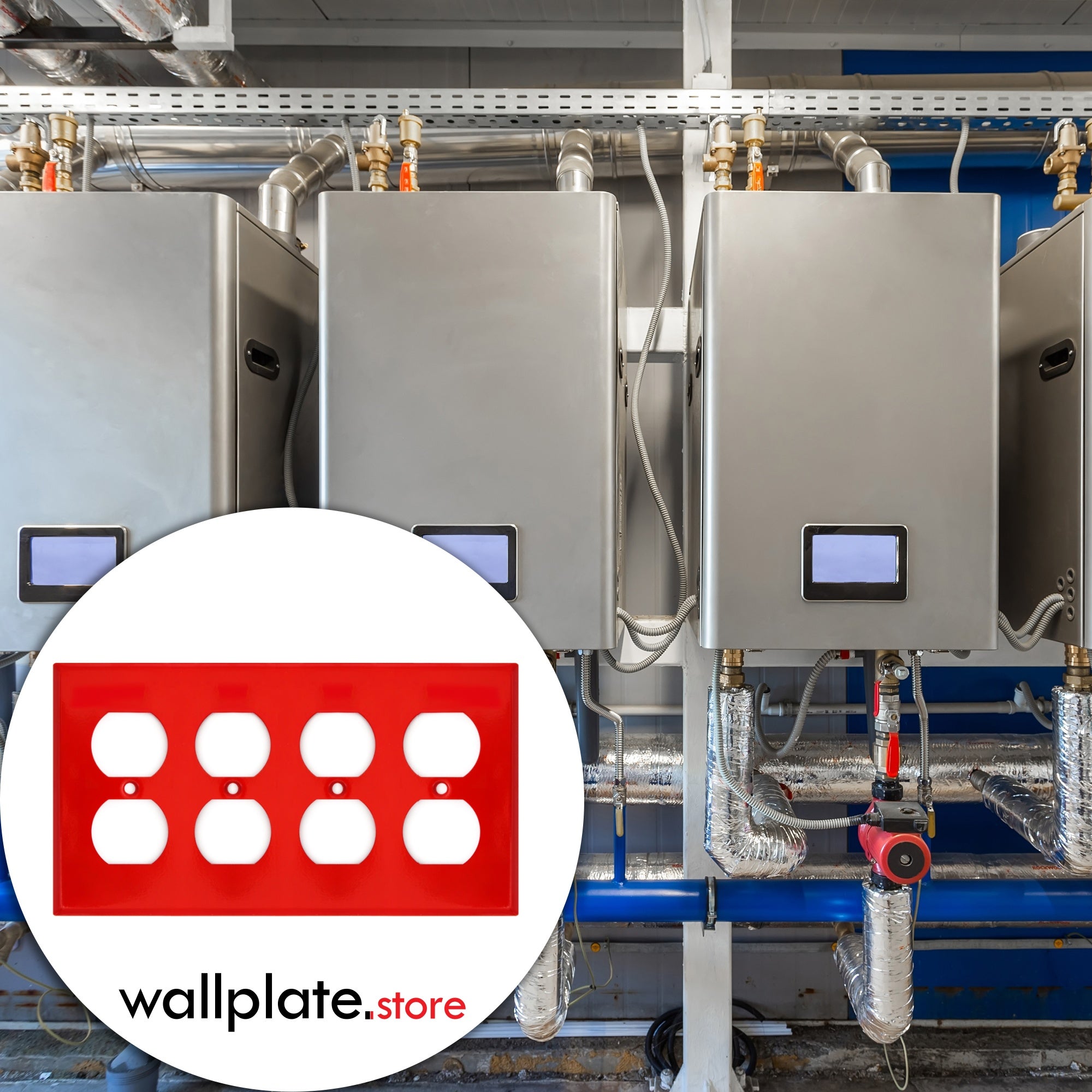 Red 4-Gang Duplex Receptacle Metal Wall Plate — Made in USA