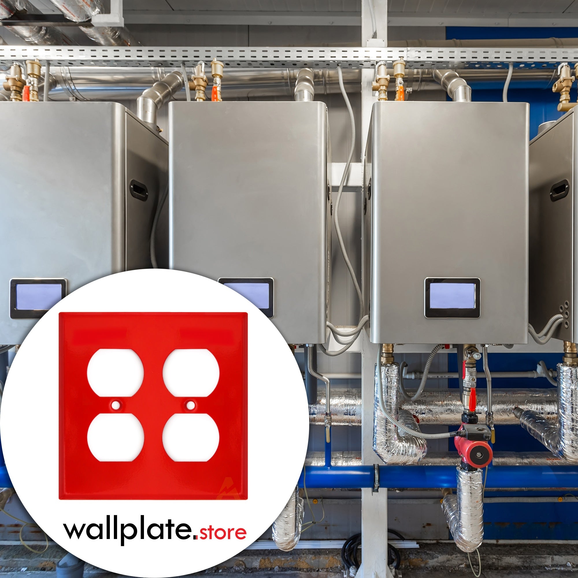 Red 2-Gang Duplex Receptacle Metal Wall Plate — Made in USA