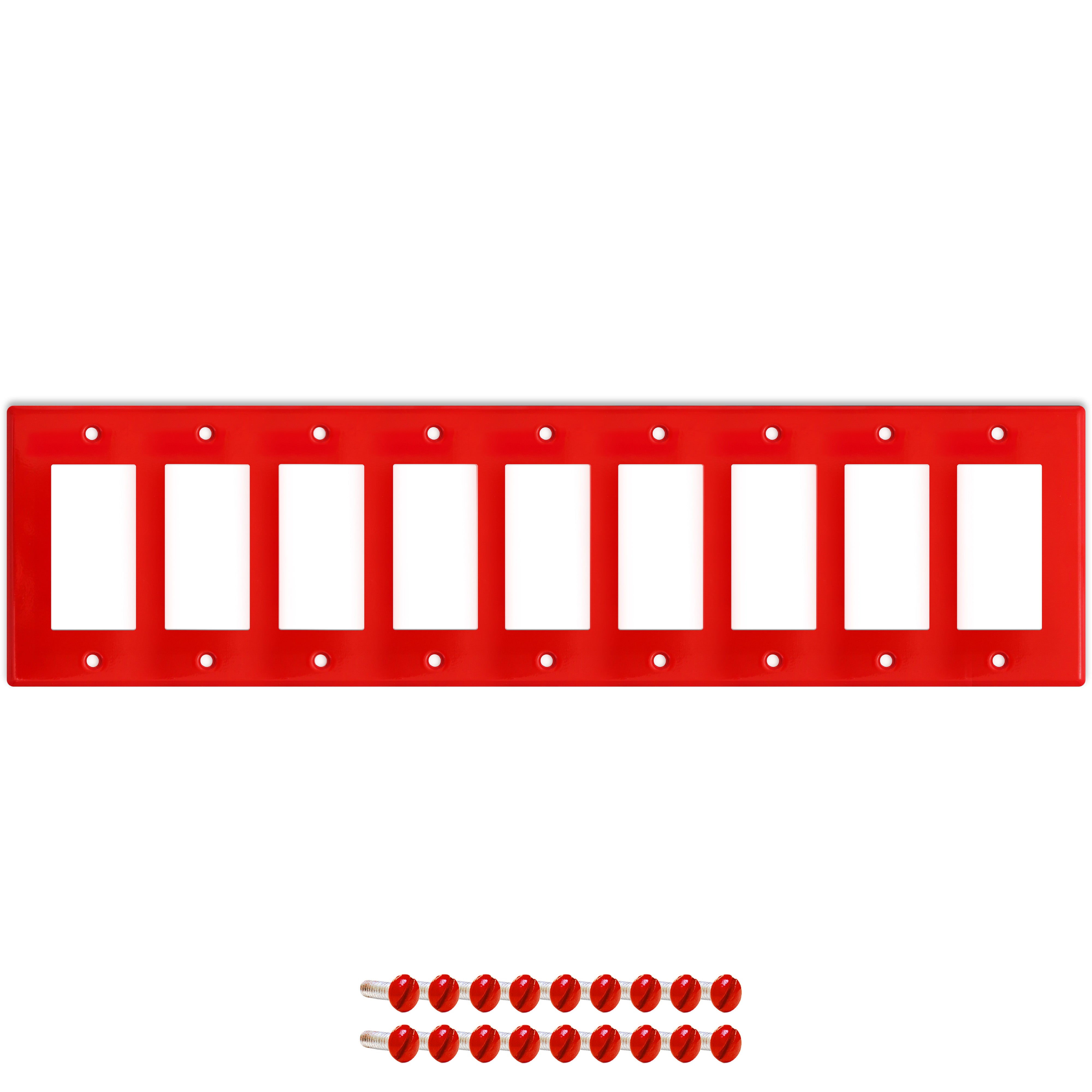 9 gang GFI, standard size, red painted metal wallplate