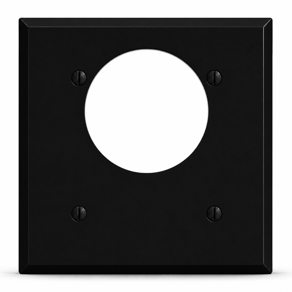 2-Gang, Standard Size, Offset 30/50A 3 & 4-Wire Range/Dryer Round Receptacle Opening (2.165 in. ID), Black Matte, Painted Metal Wall Plate Outlet Cover - Made in USA