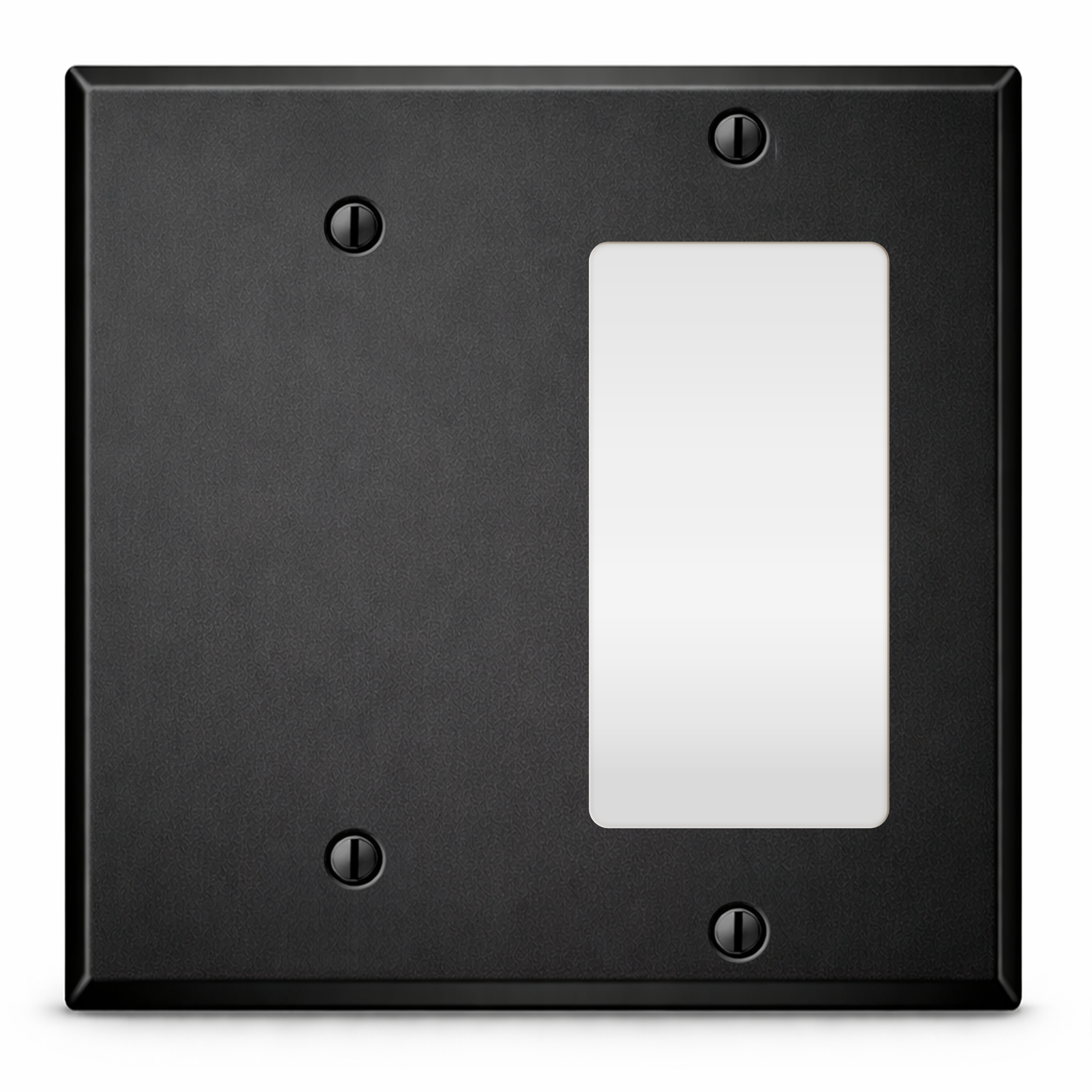 2-Gang Black Metal Wall Plate with 1 Decora (Rocker/GFCI) + 1 Blank –