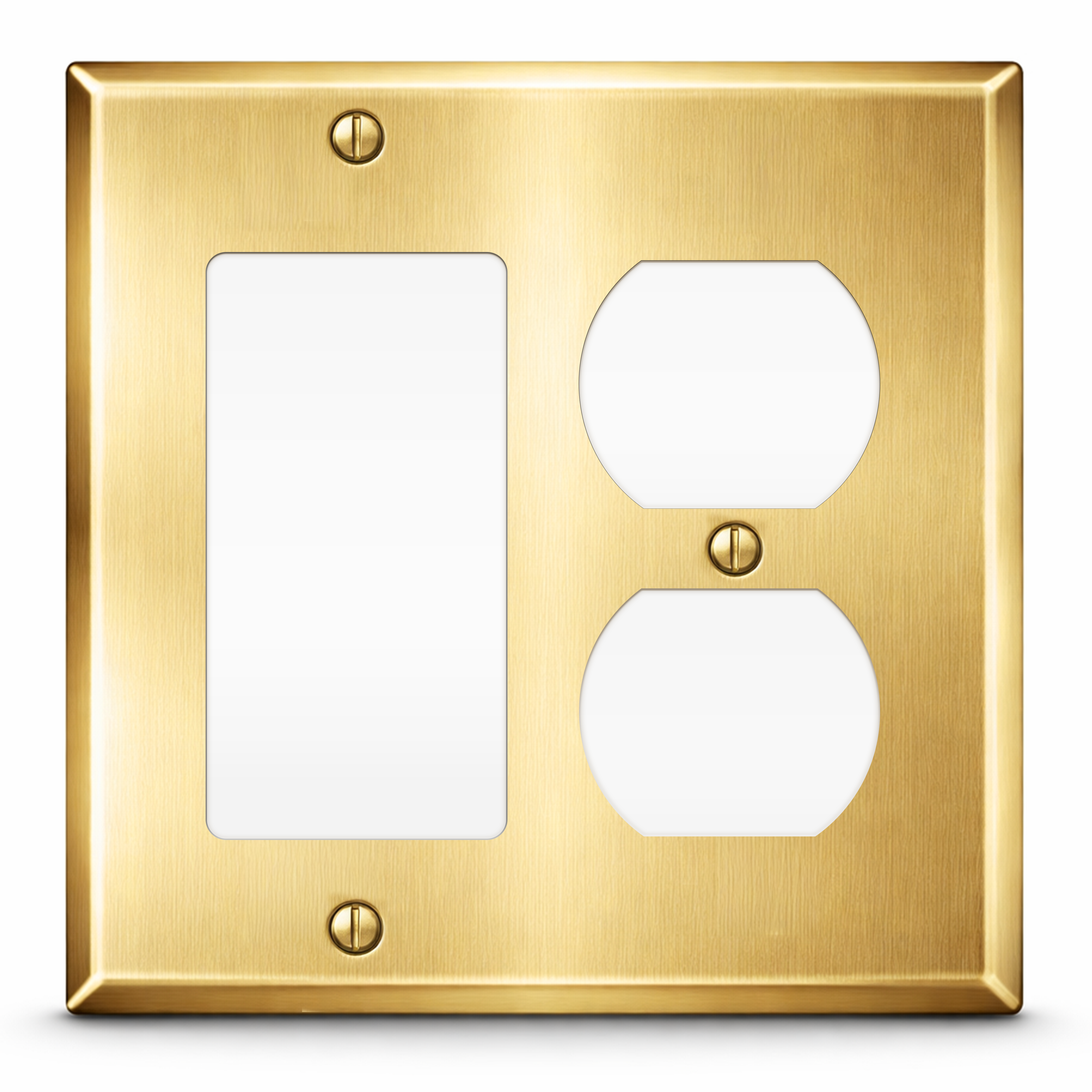 2-Gang Satin Brass Duplex Receptacle / Rocker Switch Cover
