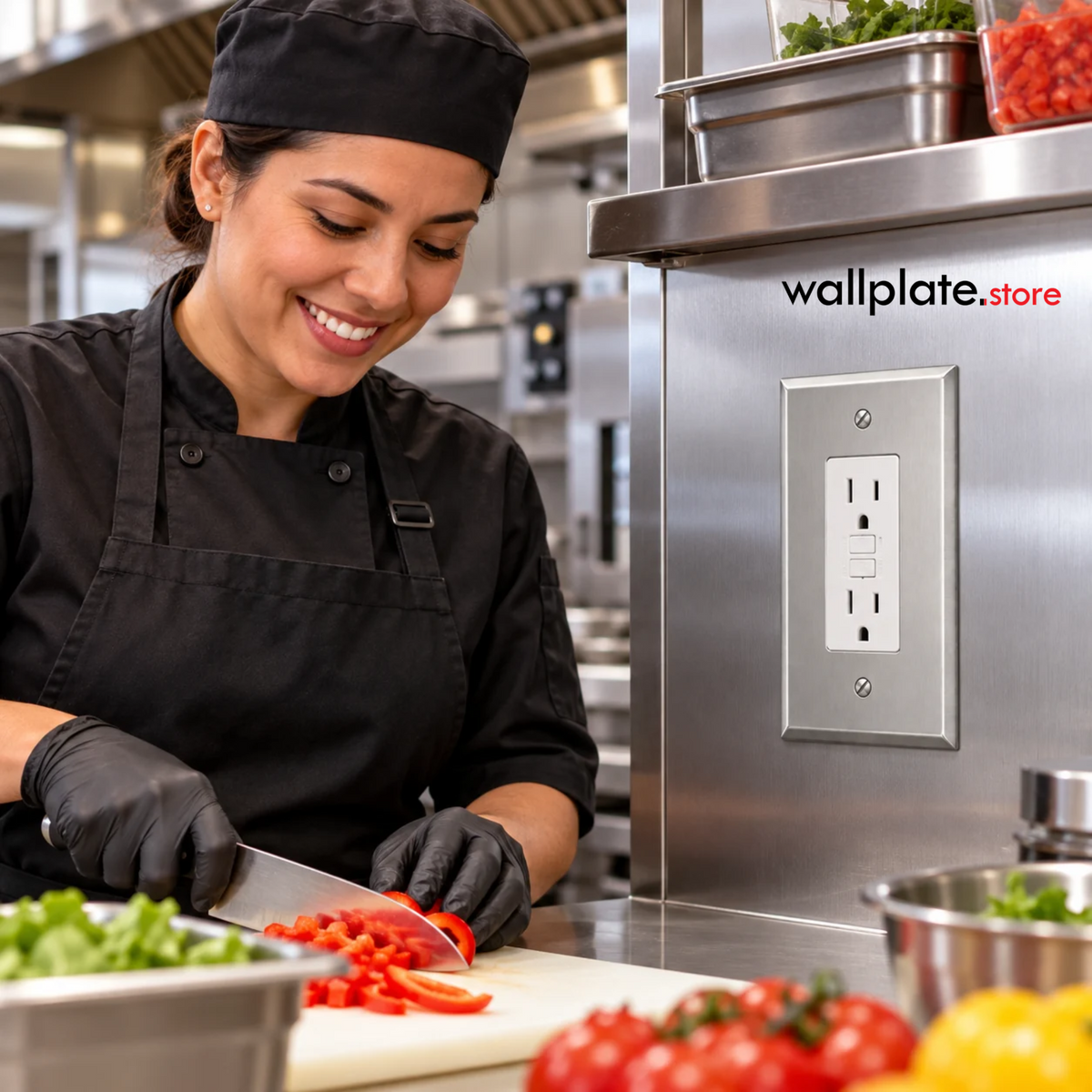 1-Gang Oversize Stainless Steel Wall Plate Decora Rocker / GFCI Opening In Food Prep Setting