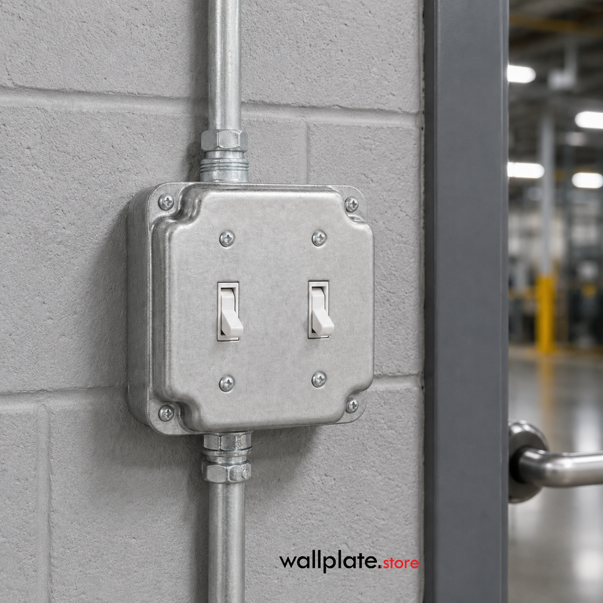 4-Inch Square Raised Double Toggle Switch Electrical Box Cover – Silver Galvanized Steel