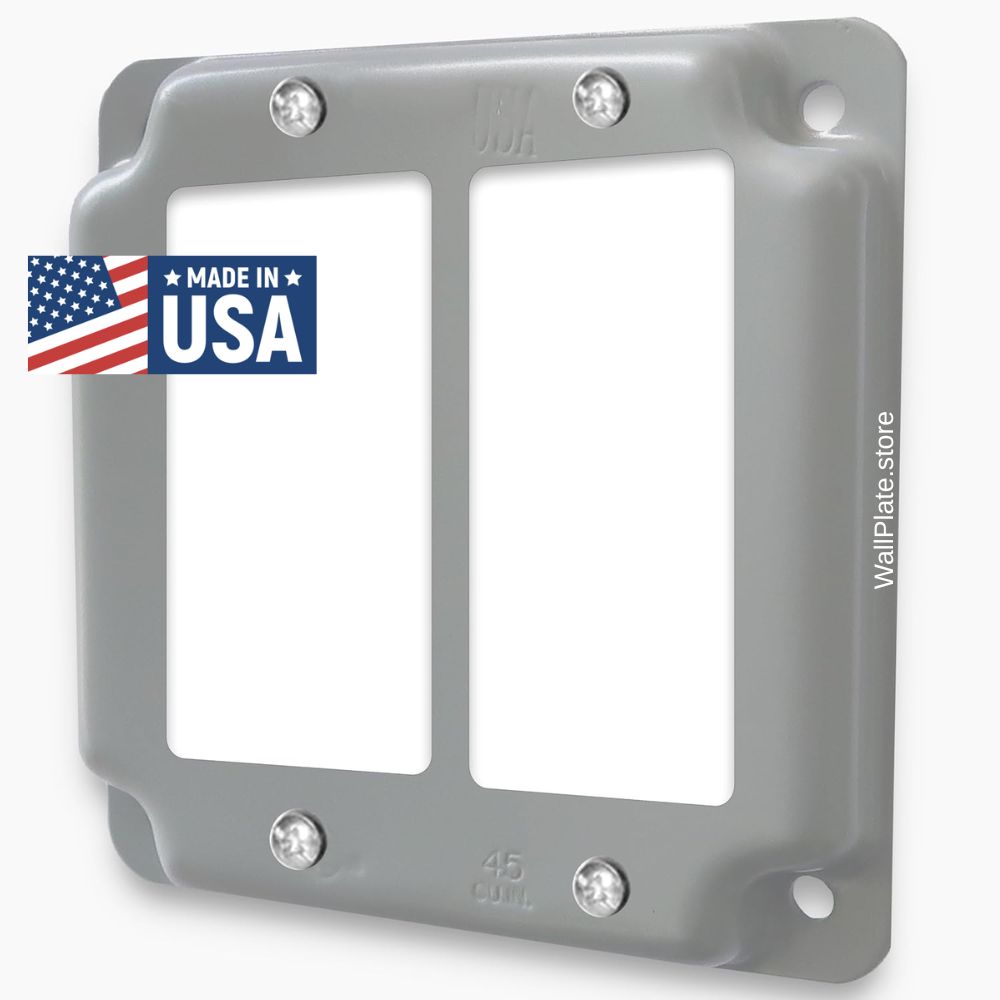 4-Inch Square Metal Electric Box Cover, Raised 1/2 Inch, for (2) GFI Rocker Block Devices