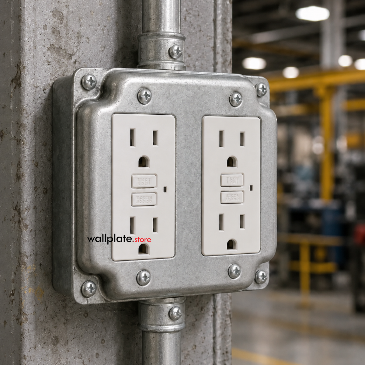 4-Inch Square Raised Double Rocker Switch Electrical Box Cover – Silver Galvanized Steel
