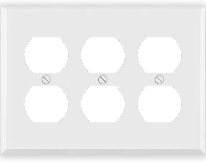 3-Gang Standard Metal Wall Plate – 3 Duplex Receptacles – White Semi-Gloss