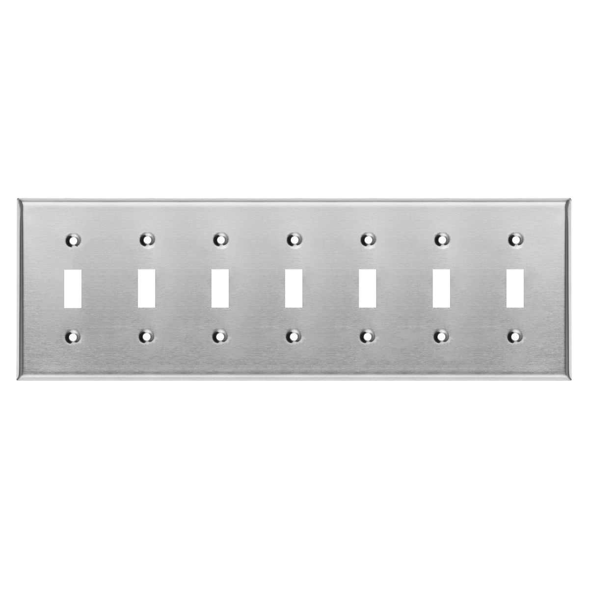 7-Gang Standard Stainless Steel Wall Plate – 7 Toggle Switch Openings – Type 430 Satin