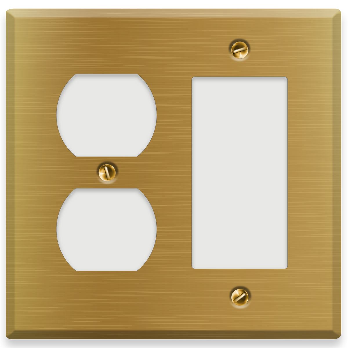 2-Gang Standard Brass Wall Plate – 1 Duplex Receptacle + 1 Decora/GFCI Opening – Satin Brass