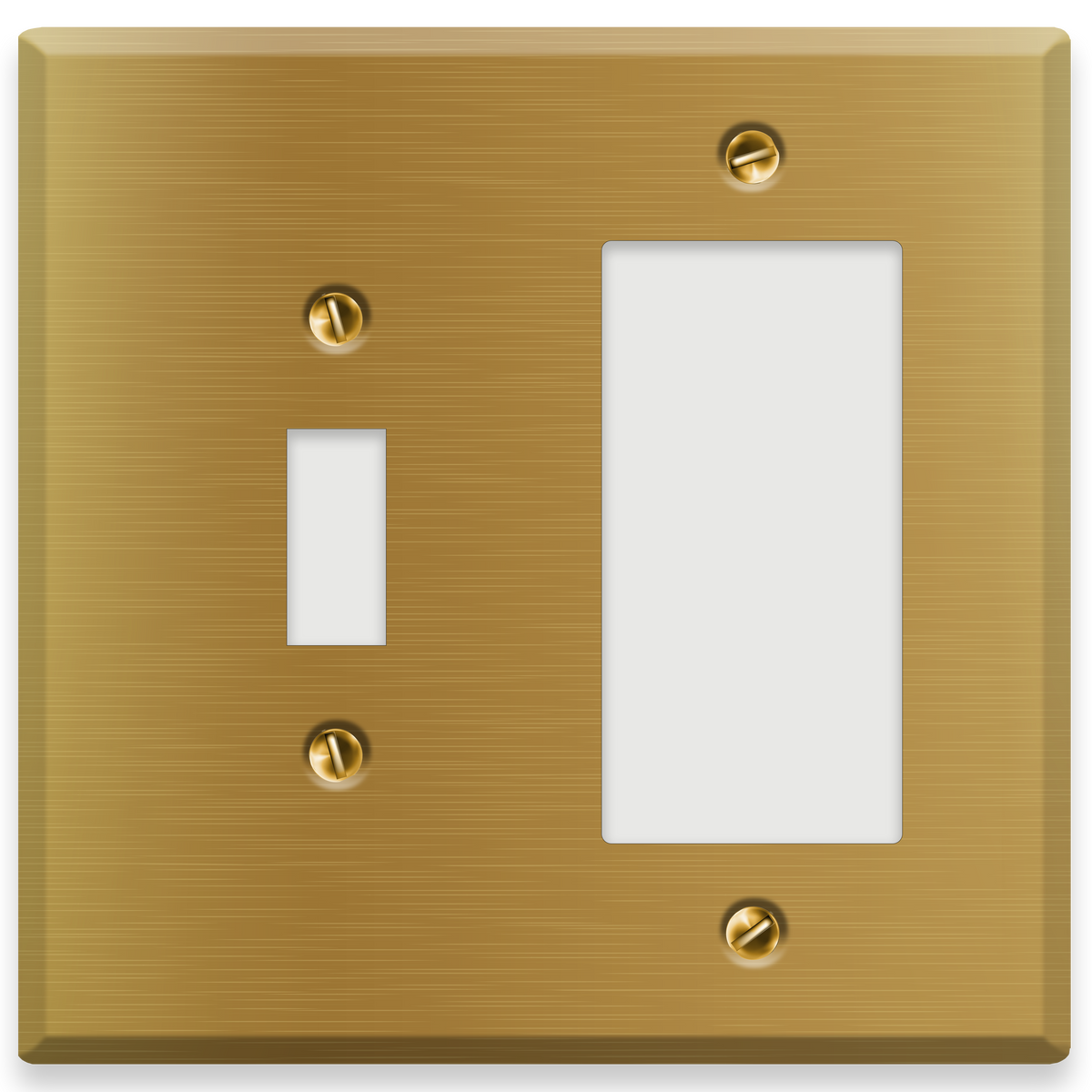 2-Gang Standard Brass Wall Plate – 1 Toggle + 1 Decora/GFCI Opening – Satin Brass
