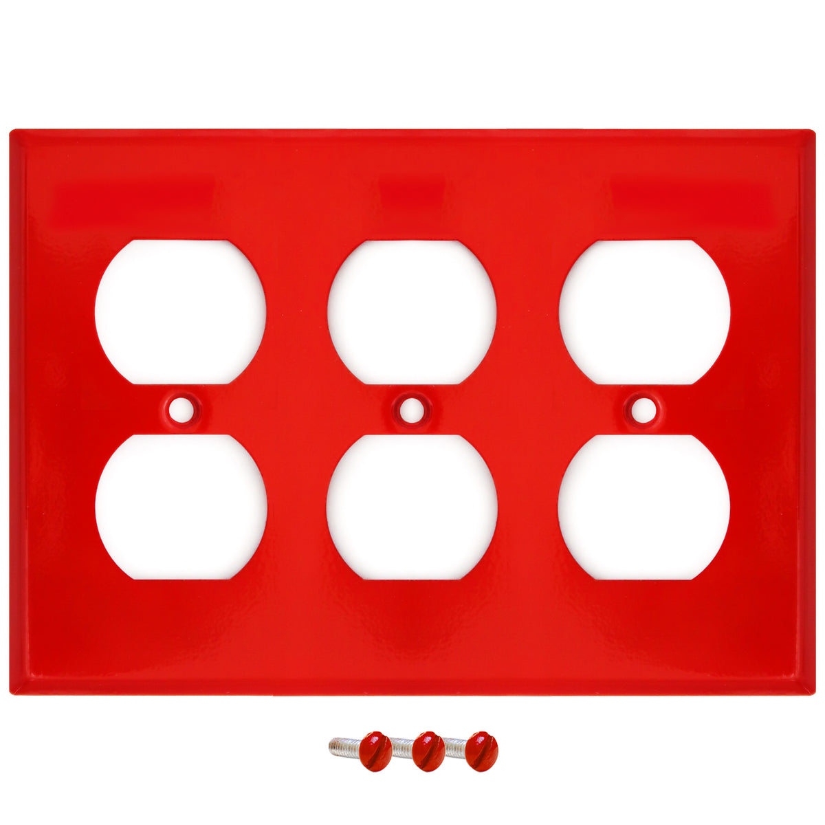 3-Gang Standard Metal Wall Plate – 3 Duplex Receptacles – Red Semi-Gloss