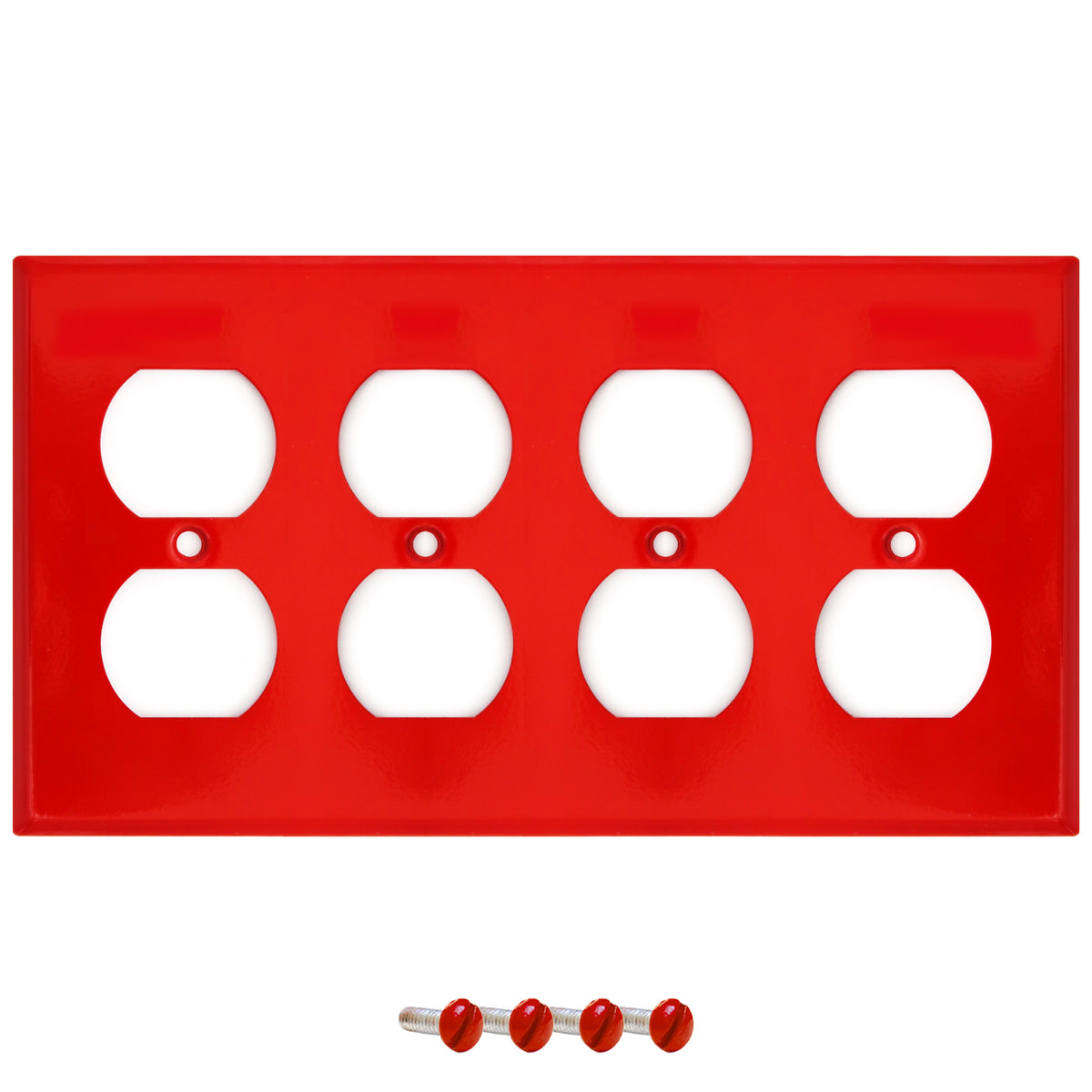 4-Gang Standard Metal Wall Plate – 4 Duplex Receptacles – Red Semi-Gloss
