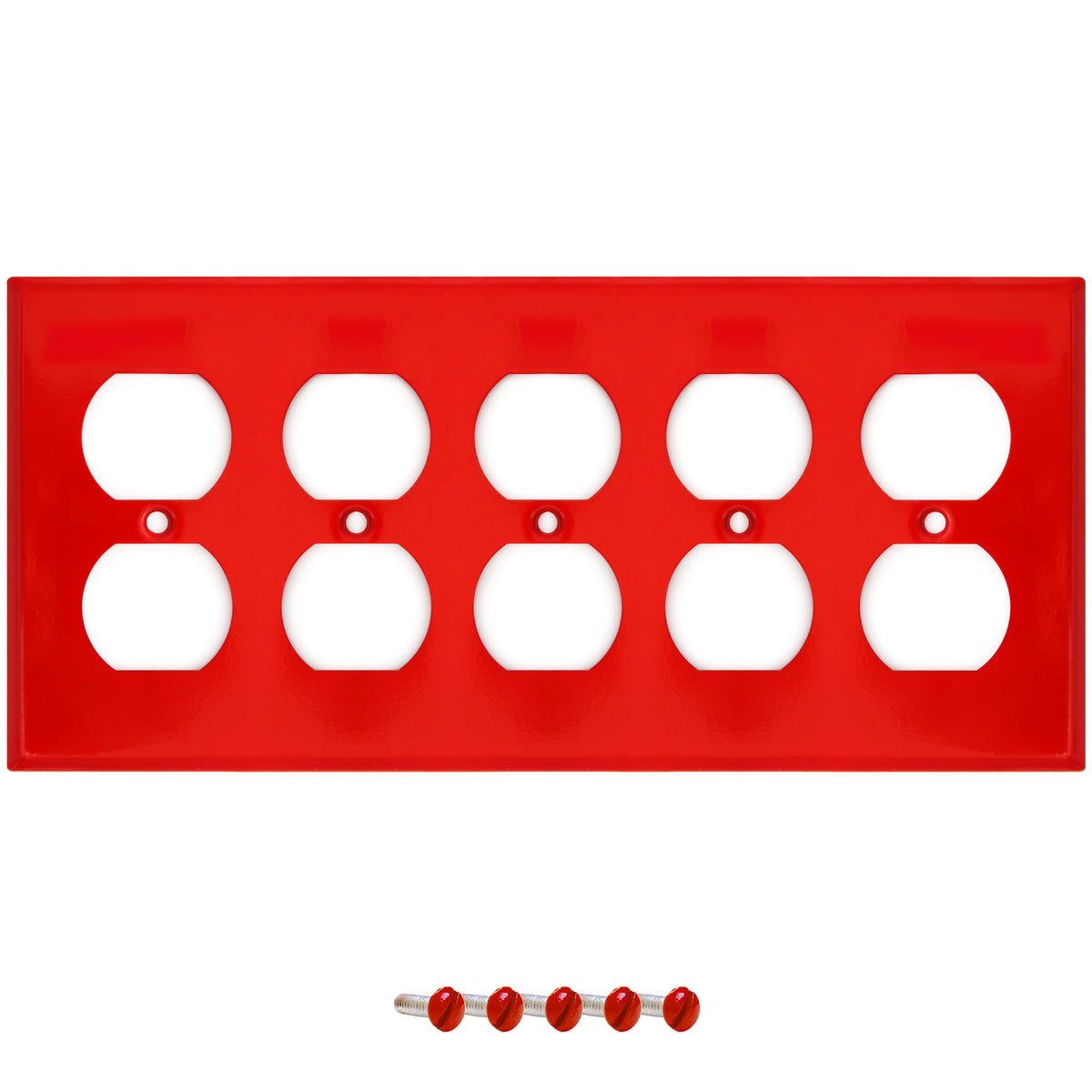 5-Gang Standard Metal Wall Plate – 5 Duplex Receptacles – Red Semi-Gloss