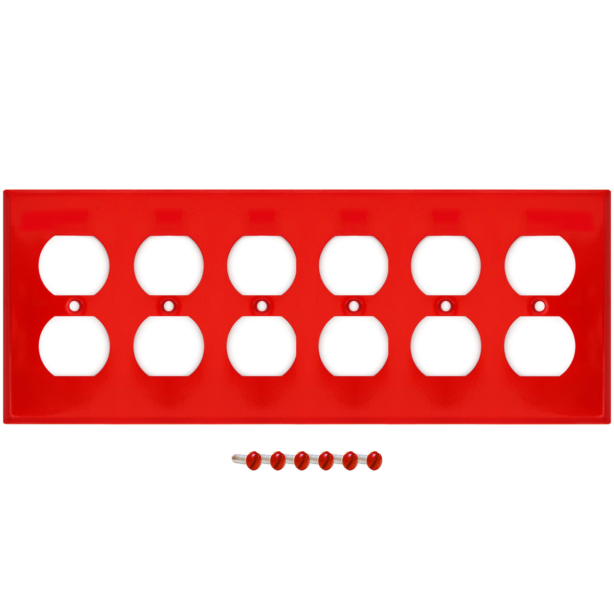 6-Gang Standard Metal Wall Plate – 6 Duplex Receptacles – Red Semi-Gloss