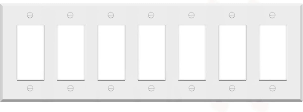 7-Gang Standard Metal Wall Plate – 7 Decora/GFCI Openings – White Semi-Gloss