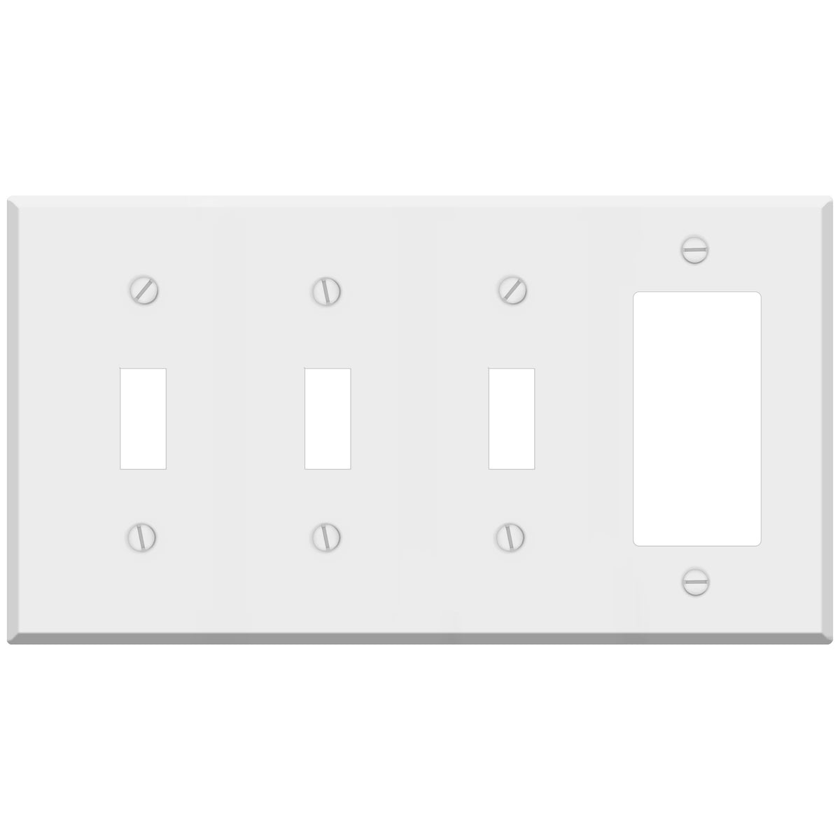4 Gang standard size White Metal 3 toggle and 1 Rocker Switch Wall Plate