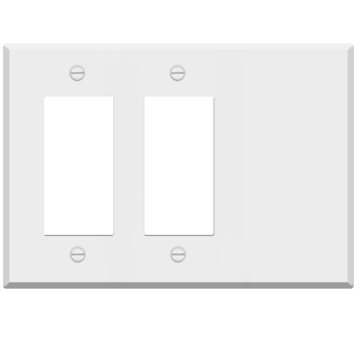 3-Gang Standard Metal Wall Plate – 2 Decora/GFCI Openings + 1 Blank – White Semi-Gloss