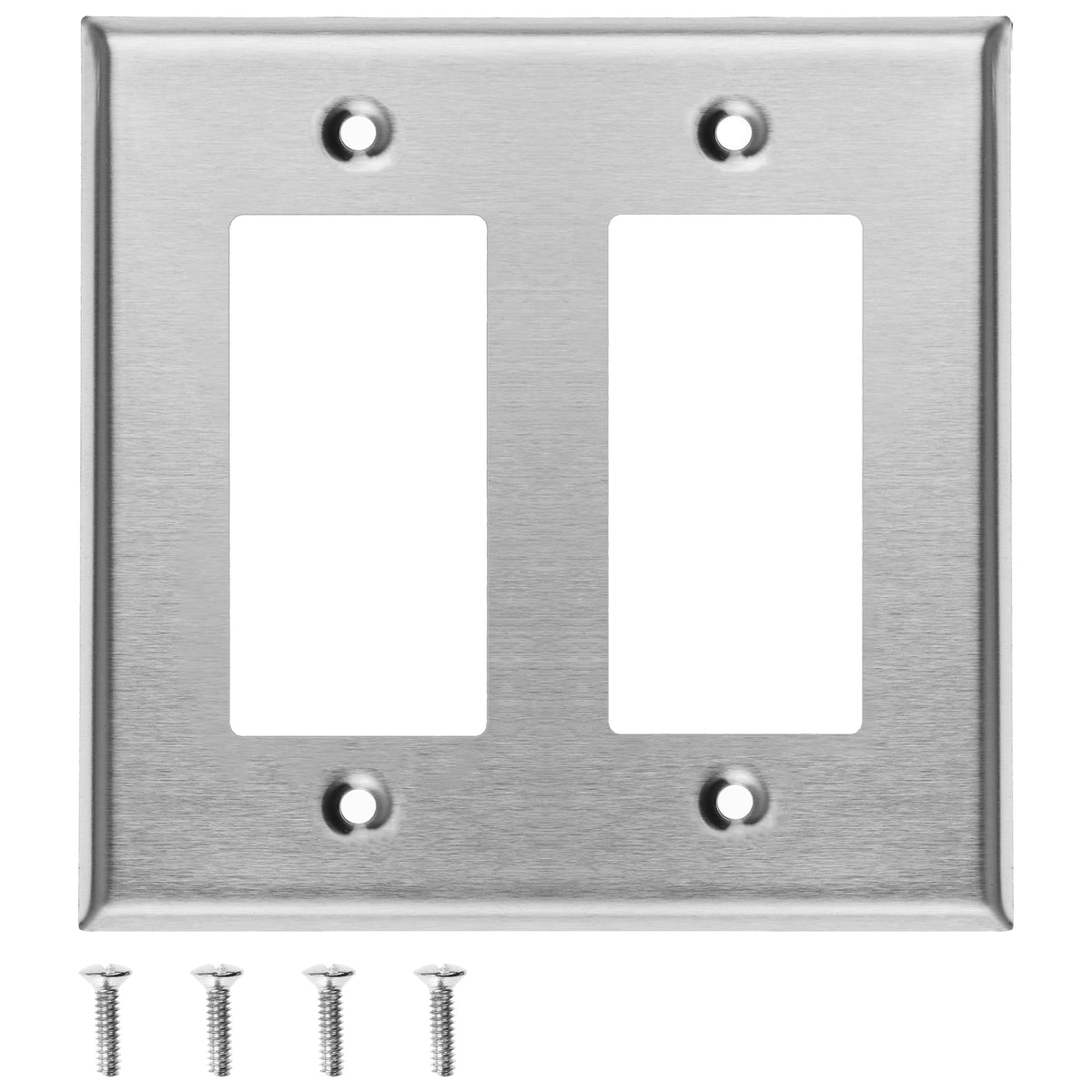 2-Gang Standard Stainless Steel Wall Plate – 2 Decora/GFCI Openings – Type 430 Satin