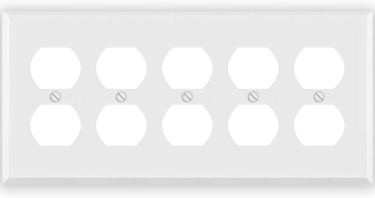 5 Gang White Metal Duplex Receptacle Wall Plate