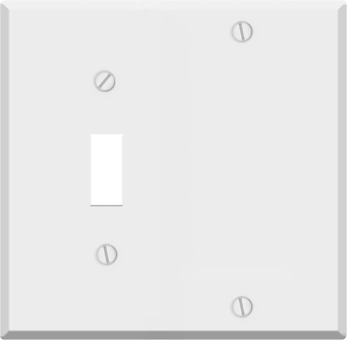 2-Gang Standard Metal Wall Plate – 1 Toggle Switch Opening + 1 Blank – White Semi-Gloss