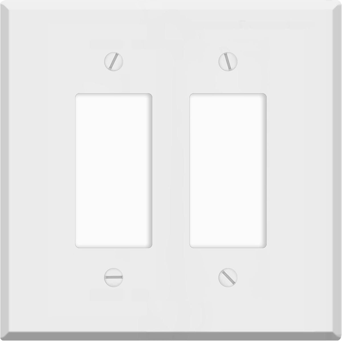 2-Gang Oversize Metal Wall Plate – 2 Decora/GFCI Openings – White Semi-Gloss