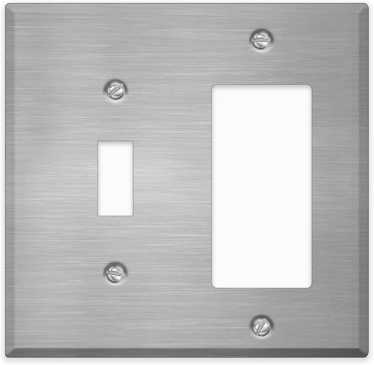 2-Gang Standard Stainless Steel Wall Plate – 1 Toggle Switch Opening + 1 Decora/GFCI Opening – Type 430 Satin