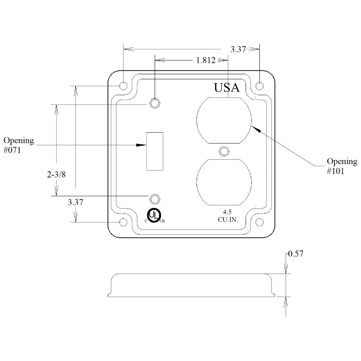 4 Inch Square Raised Box Cover for Toggle Switch and Duplex Receptacle – Galvanized Steel