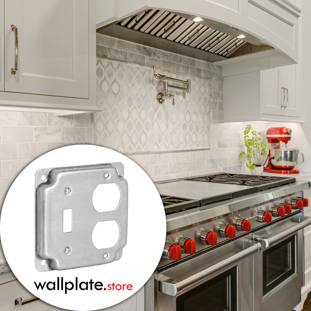 4 Inch Square Raised Box Cover for Toggle Switch and Duplex Receptacle – Galvanized Steel