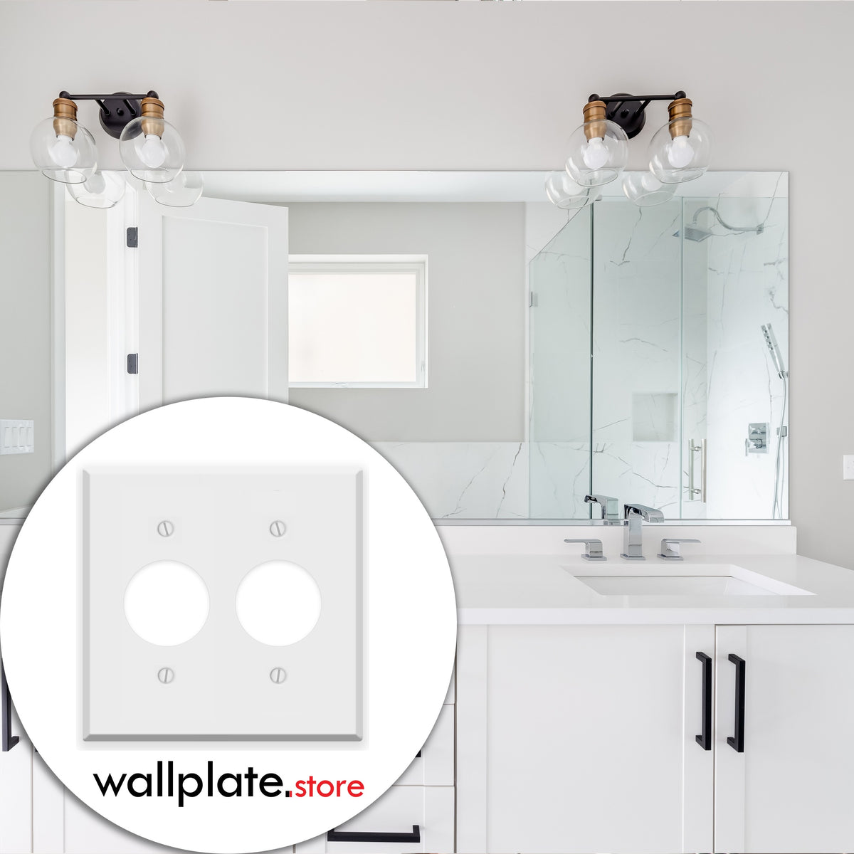 2-Gang Standard Plastic Wall Plate – 2 Single Receptacle Openings – White