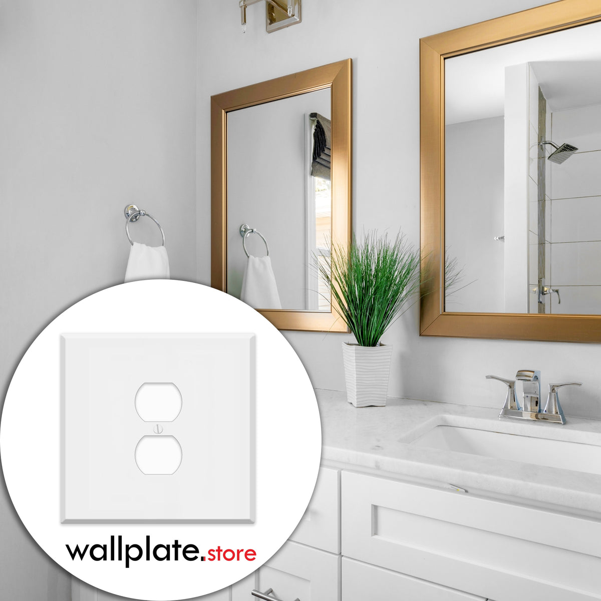 2-Gang Oversize Metal Wall Plate – 1 Centered Duplex Receptacle – White Semi-Gloss