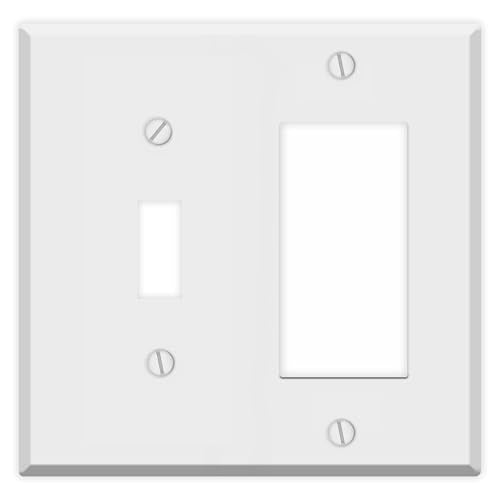 2-Gang Standard Metal Wall Plate – 1 Toggle Switch Opening + 1 Decora/GFCI Opening – White Semi-Gloss