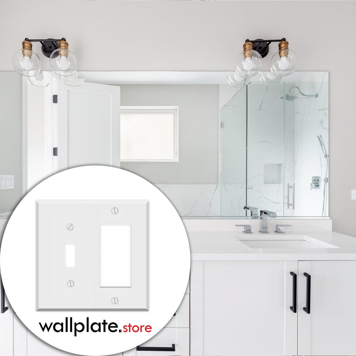 2-Gang Standard Metal Wall Plate – 1 Toggle Switch Opening + 1 Decora/GFCI Opening – White Semi-Gloss