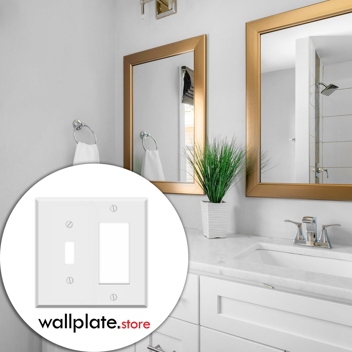 2-Gang Standard Metal Wall Plate – 1 Toggle Switch Opening + 1 Decora/GFCI Opening – White Semi-Gloss
