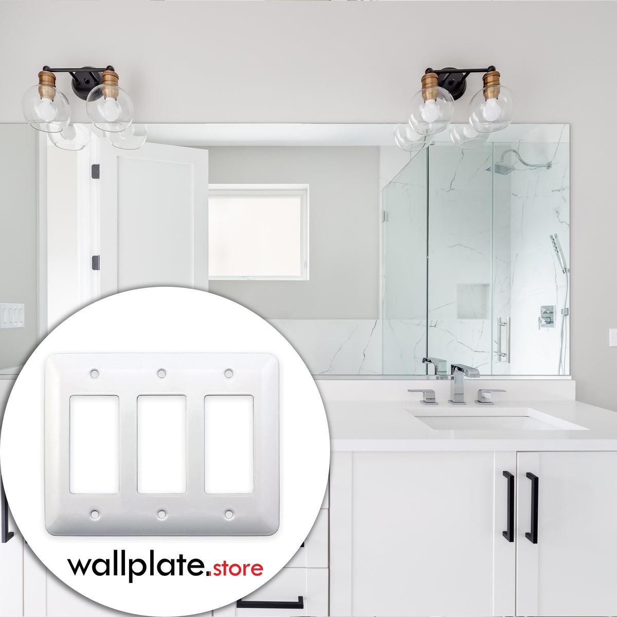 3-Gang Princess Size Metal Wall Plate – 3 Decora/GFCI Openings – White Semi-Gloss