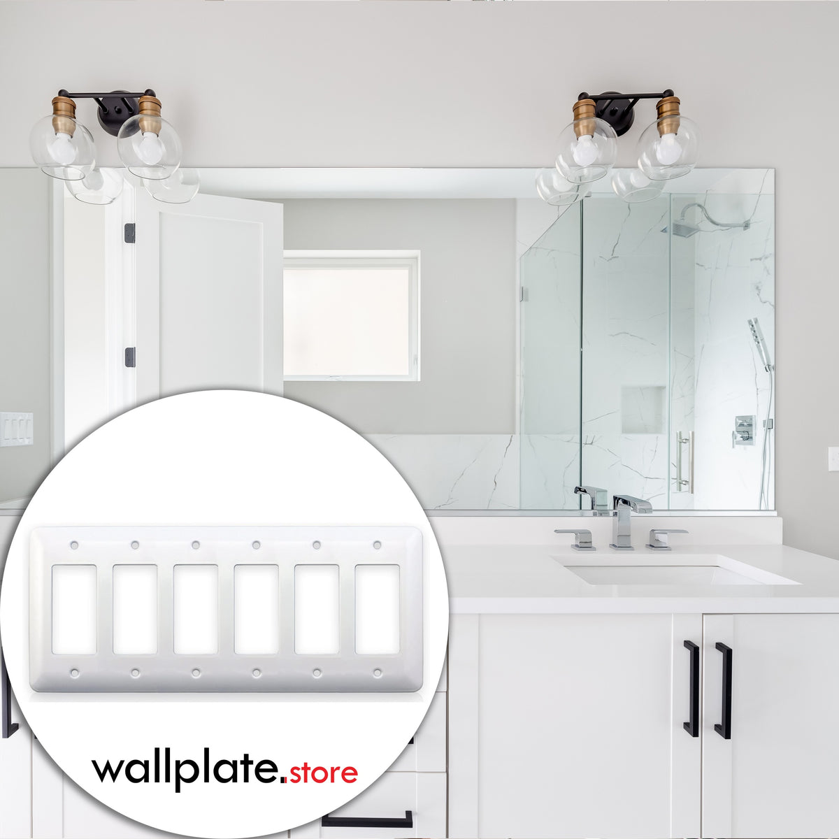 6-Gang Princess Size Metal Wall Plate – 6 Decora/GFCI Openings – White Semi-Gloss