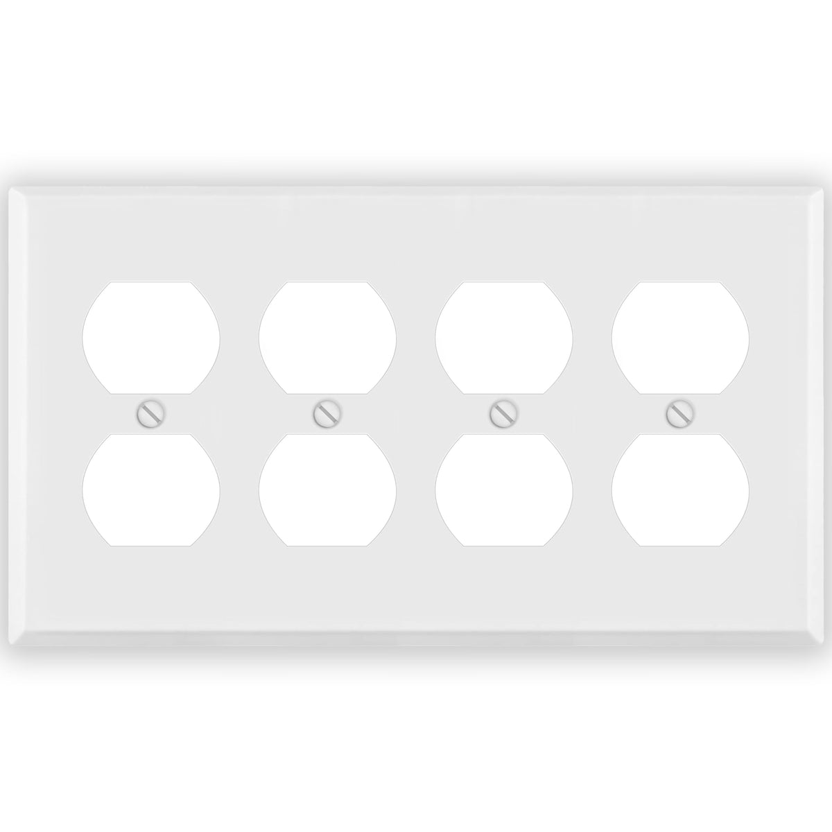 4-Gang Standard Metal Wall Plate – 4 Duplex Receptacles – White Semi-Gloss