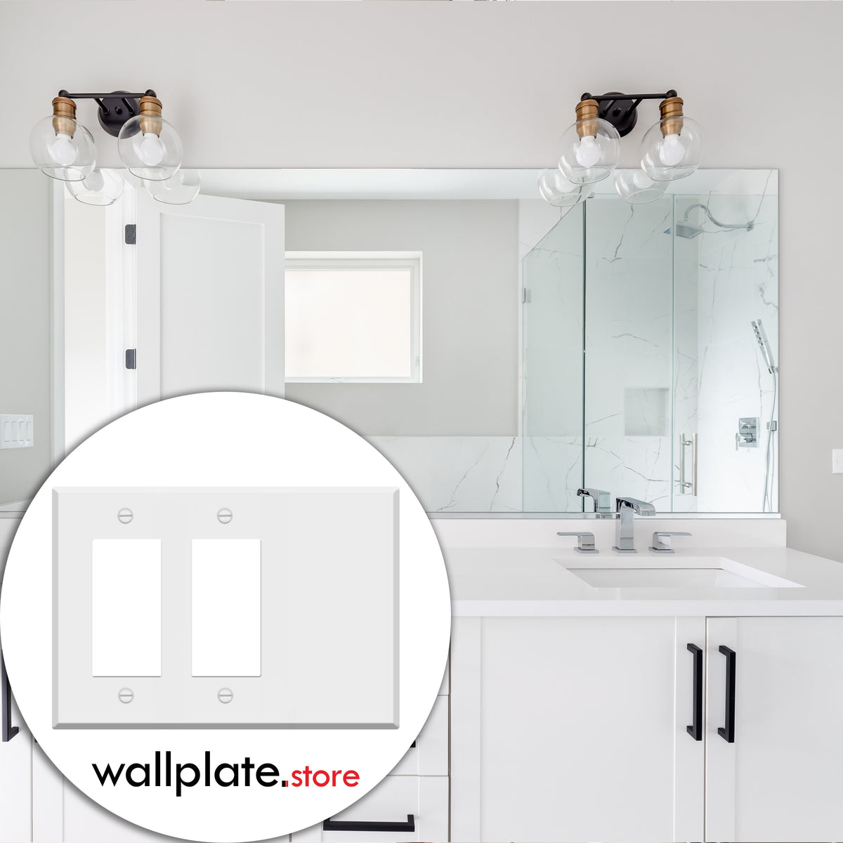 3-Gang Standard Metal Wall Plate – 2 Decora/GFCI Openings + 1 Blank – White Semi-Gloss