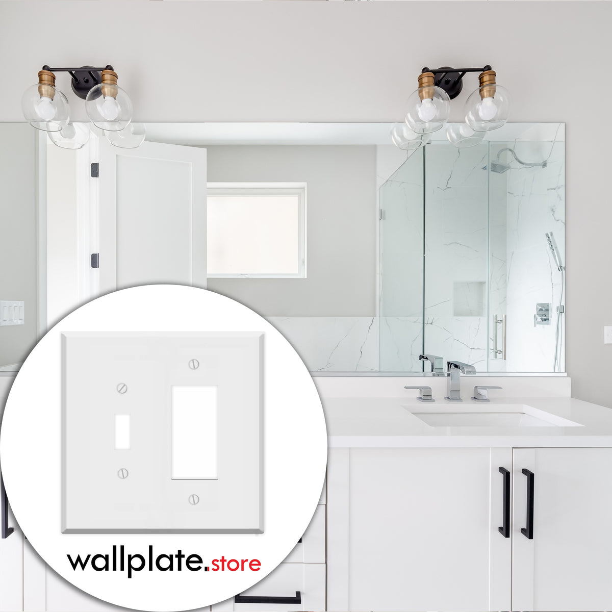 2-Gang Oversize Metal Wall Plate – 1 Toggle + 1 Decora/GFCI Opening – White Semi-Gloss