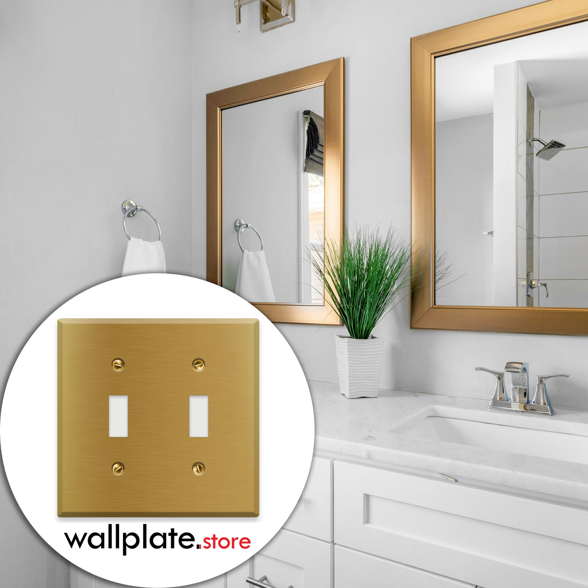 2-Gang Standard Brass Wall Plate – 2 Toggle Switch Openings – Satin Brass