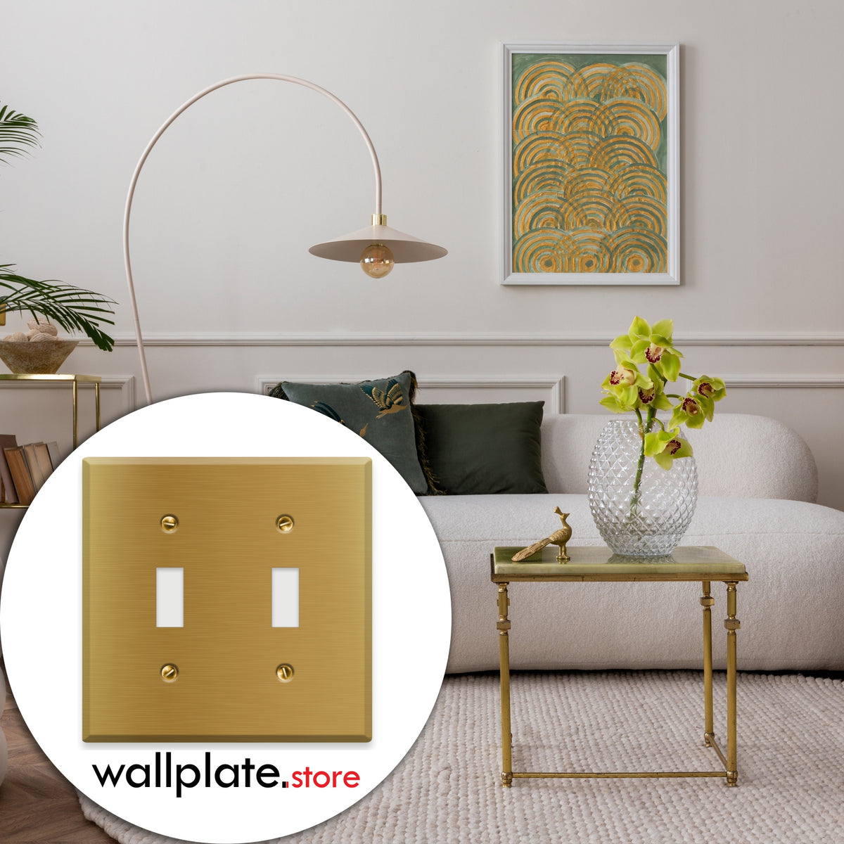 2-Gang Standard Brass Wall Plate – 2 Toggle Switch Openings – Satin Brass