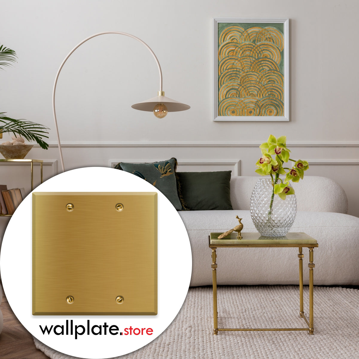 2-Gang Standard Blank Brass Wall Plate – Satin Brass