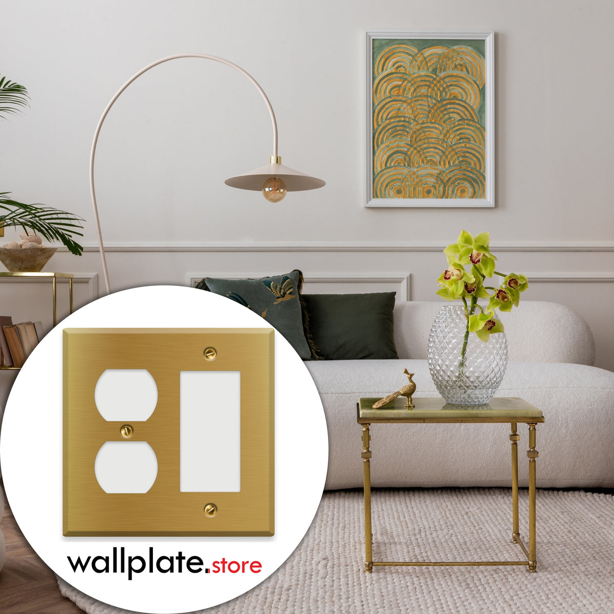 2-Gang Standard Brass Wall Plate – 1 Duplex Receptacle + 1 Decora/GFCI Opening – Satin Brass