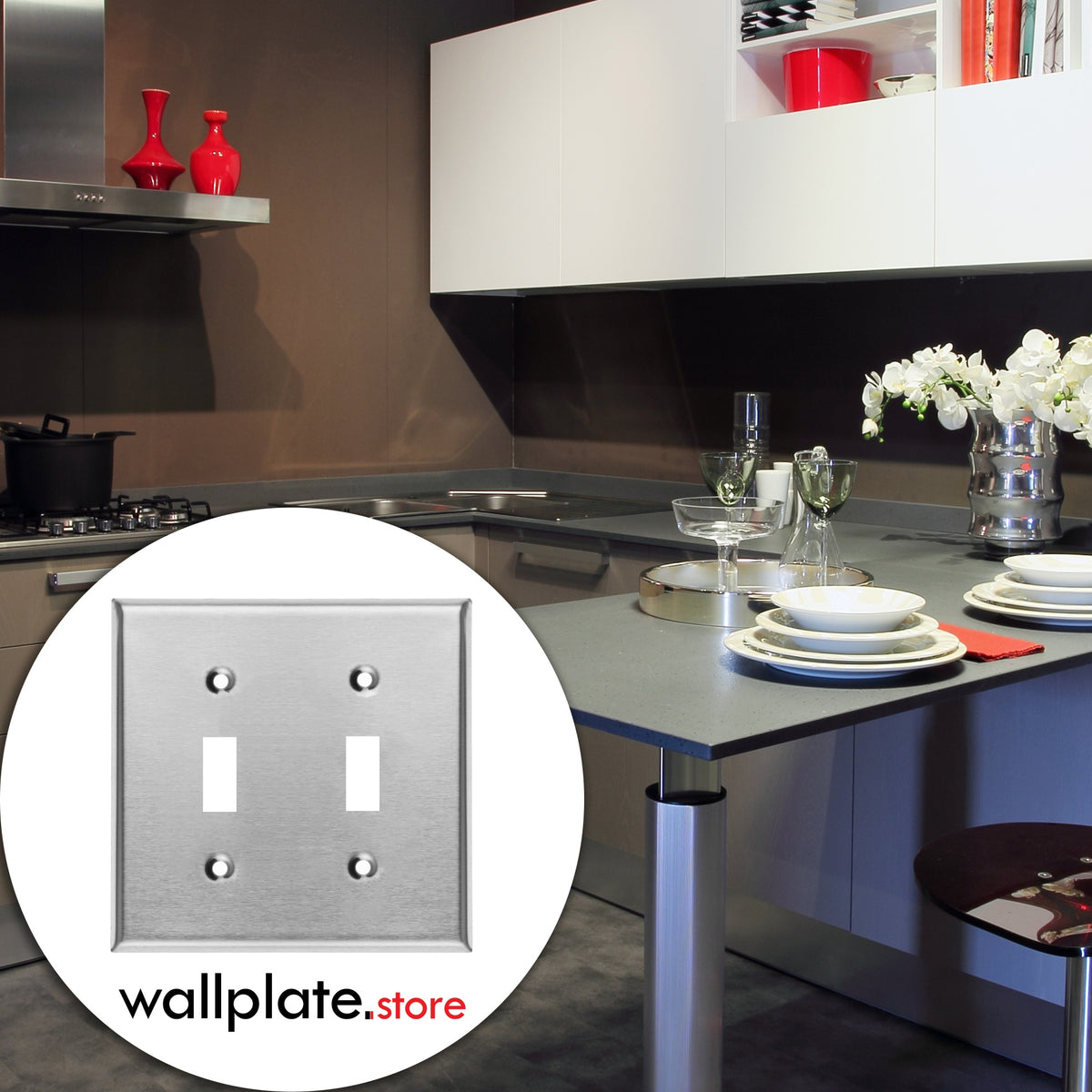 2-Gang Standard Stainless Steel Wall Plate – 2 Toggle Switch Openings – Type 430 Satin