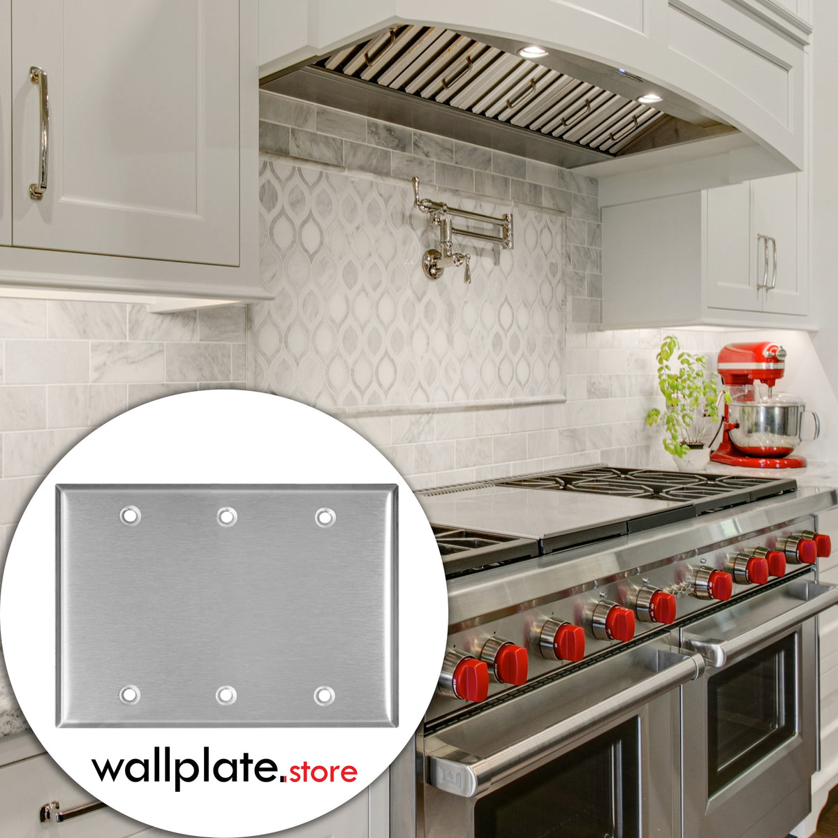 3-Gang Standard Blank Stainless Steel Wall Plate – Type 430 Satin