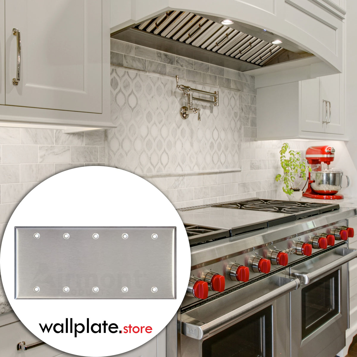 5-Gang Standard Blank Stainless Steel Wall Plate – Type 430 Satin